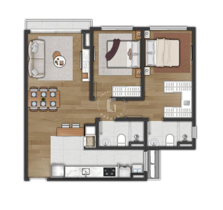 Apartamentos 2 dormitórios, sendo 1 suíte